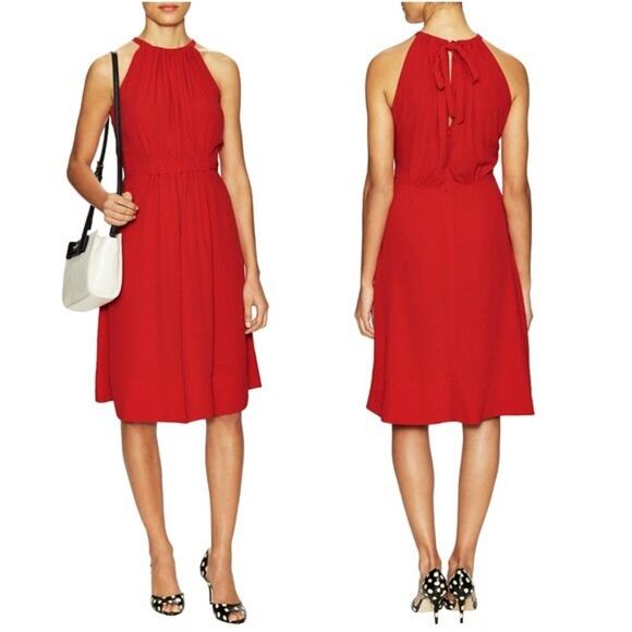 Kate Spade Dress Carlie Halter Dress Vibrant Red Gathered Waist Crepe Size 8 - Picture 1 of 16